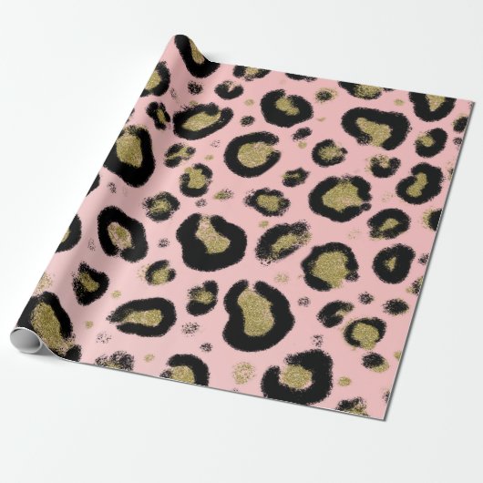 Pink Gold Glitzer und Black Leopard Cheetah Print Geschenkpapier (Ungerollt)