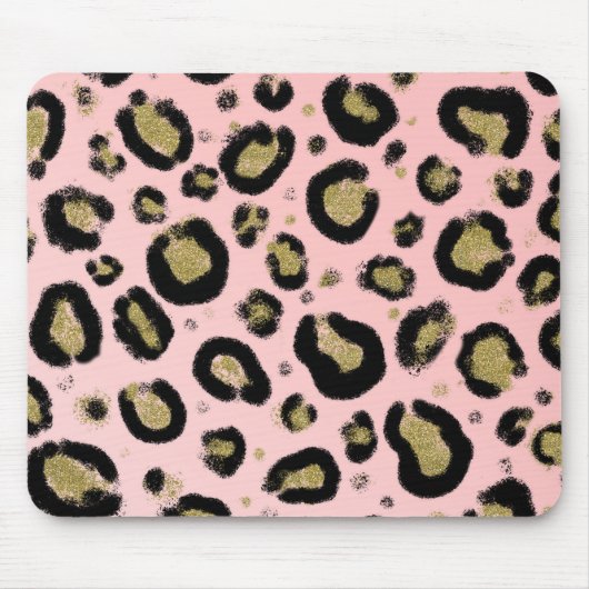 Pink Gold Glitzer und Black Leopard Cheetah Print Mousepad (Vorne)