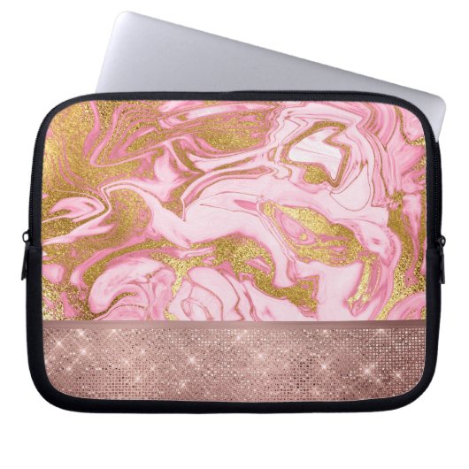 Pink Gold Glitzer und Sparkle Marmor Laptopschutzhülle (Vorderseite)
