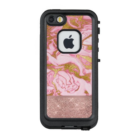 Pink Gold Glitzer und Sparkle Marmor LifeProof iPhone Hülle (Rückseite)