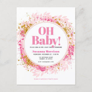 Pink Gold Glitzer Watercolor Baby Girl Dusche Einladungspostkarte