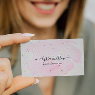 Pink Gold Glitzer Watercolor Personalisiertes Scri Visitenkarte