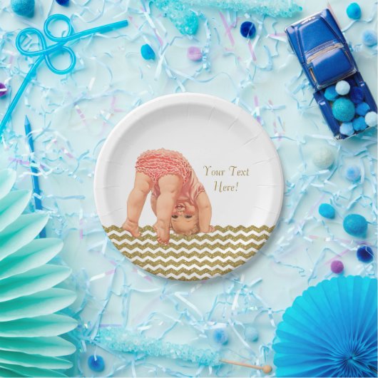 Pink Gold Glitzer Zickzack Baby Dusche Pappteller (Party)