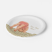 Pink Gold Glitzer Zickzack Baby Dusche Pappteller (Schrägansicht)