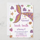 Pink Gold Glitzern Mermaid Schwanz Geburtstag Einladung (Vorderseite)