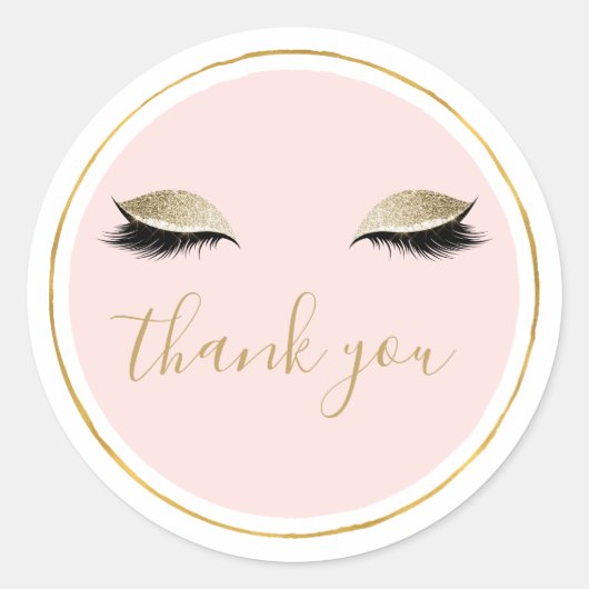 Pink Gold Glitzy Black Eyelashes Danke Runder Aufkleber (Vorderseite)