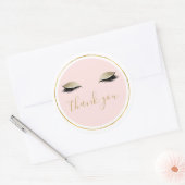 Pink Gold Glitzy Black Eyelashes Danke Runder Aufkleber (Umschlag)