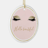 Pink Gold Glitzy Black Eyelashes Keramik Ornament (Rechts)