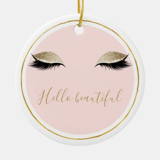 Pink Gold Glitzy Black Eyelashes Keramik Ornament (Vorne)
