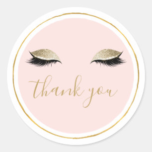 Pink Gold Glitzy Black Eyelashes Runder Aufkleber