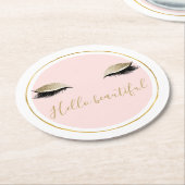 Pink Gold Glitzy Black Eyelashes Runder Pappuntersetzer (Angewinkelt)