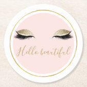 Pink Gold Glitzy Black Eyelashes Runder Pappuntersetzer (Vorderseite)