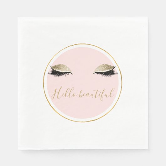 Pink Gold Glitzy Black Eyelashes Serviette (Vorderseite)