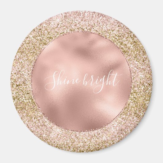 Pink Gold Glitzy Girly Sparkle Glitzer Ombre Magnet (Vorne)