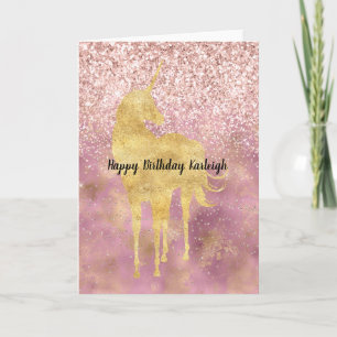 Pink Gold Glitzy Glitzer Unicorn Karte