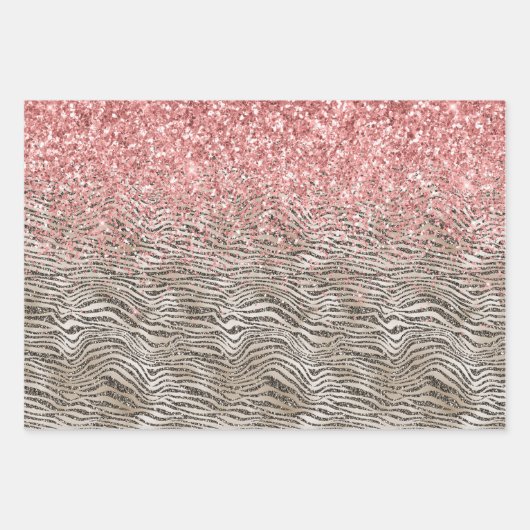 Pink Gold Glitzy Glitzer Zebra Print Geschenkpapier Set (Vorderseite 3)