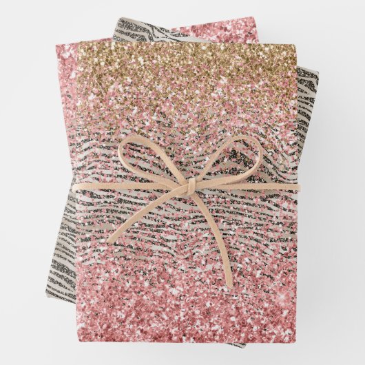 Pink Gold Glitzy Glitzer Zebra Print Geschenkpapier Set (Beispiel)