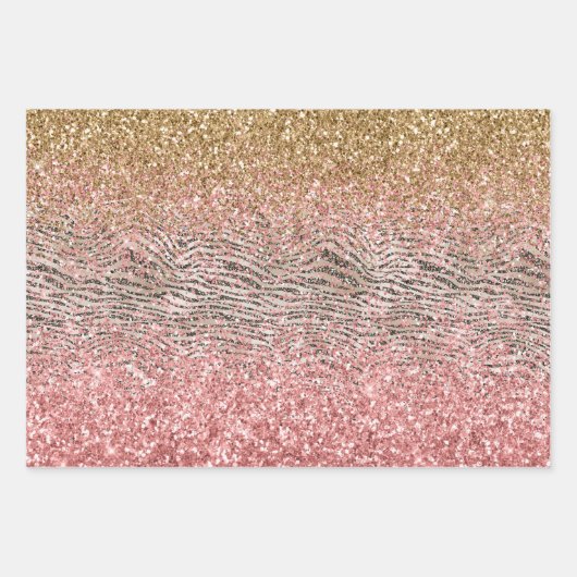 Pink Gold Glitzy Glitzer Zebra Print Geschenkpapier Set (Vorderseite)