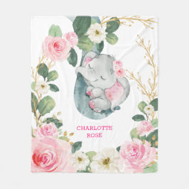 Pink Gold Greenery Rose Elephant Girl Kinderzimmer Fleecedecke