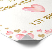 Pink Gold Hearts Begrüßungszeichen Erster Geburtst Poster (Ecke)
