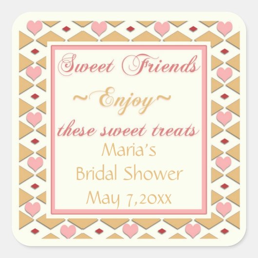 Pink Gold Hearts Diamonds Candy Buffet Stickers (Vorderseite)