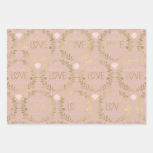 Pink Gold Hearts Liebe Wrapping Paper Sheets Geschenkpapier Set (Vorderseite 3)
