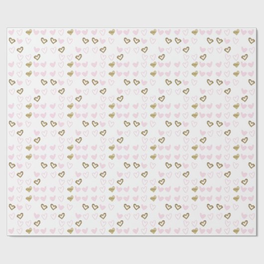 Pink & Gold Hearts Packpapier (Flach)