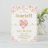 Pink Gold Hearts Sweetheart 1. Geburtstag Einladun Einladung (Stehend Vorderseite)