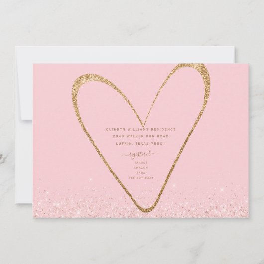 Pink & Gold Herzlichte Kinderdusche Einladung (Rückseite)