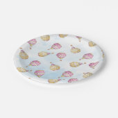 Pink Gold Hot Air Balloons Babydusche Pappteller (Schrägansicht)