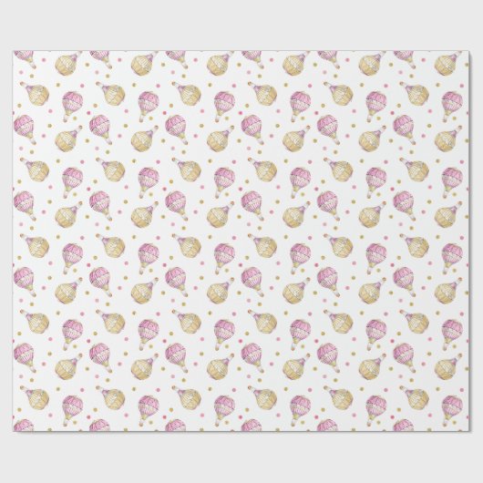 Pink Gold Hot Air Balloons Confetti Geschenkpapier (Flach)