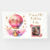 Pink Gold Hot Air Balloons Personalisiert Geburtst Banner (Horizontal)