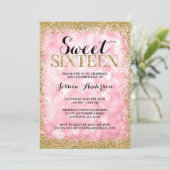 Pink Gold Imitate Glitzer Lights Sweet 16 Geburtst Einladung (Stehend Vorderseite)