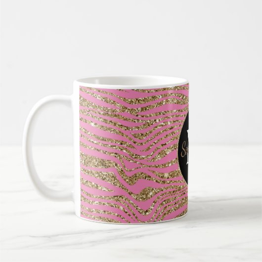 Pink Gold Imitate Glitzer Zebra Print Kaffeetasse (Links)