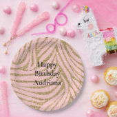 Pink Gold Imitate Glitzer Zebra Print Pappteller (Party)