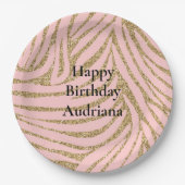 Pink Gold Imitate Glitzer Zebra Print Pappteller (Vorderseite)