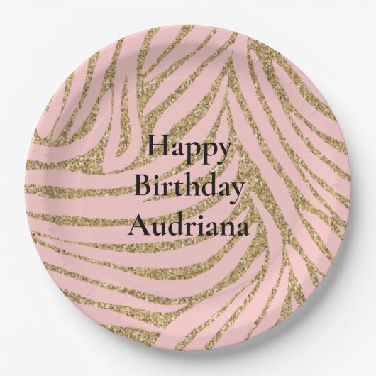 Pink Gold Imitate Glitzer Zebra Print Pappteller (Vorderseite)