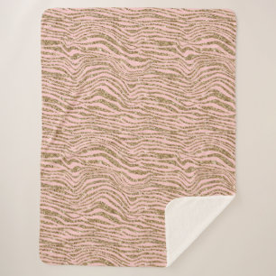 Pink Gold Imitate Glitzer Zebra Print Sherpadecke