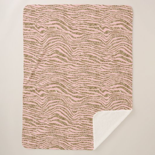 Pink Gold Imitate Glitzer Zebra Print Sherpadecke (Vorderseite)
