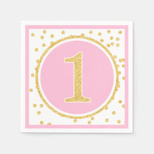 Pink Gold Imitats Glitzer Confetti 1. Geburtstag Serviette