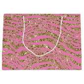 Pink Gold Imitats Glitzer Zebra Große Geschenktüte (Vorderseite)