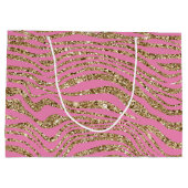 Pink Gold Imitats Glitzer Zebra Große Geschenktüte (Rückseite)