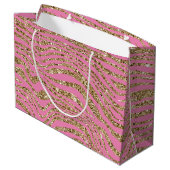Pink Gold Imitats Glitzer Zebra Große Geschenktüte (Rückseite Schrägansicht)