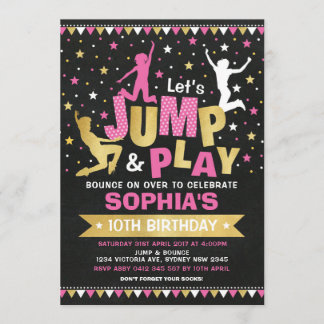Pink Gold Jump Birthday Trampoline Bounce House Einladung