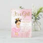 Pink Gold Kleine Ballerina Tutu Pearl Baby Dusche Einladung (Stehend Vorderseite)