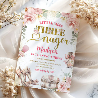 Pink Gold Kleine Miss Drohenager Dritter Geburtsta Einladung