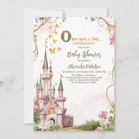 Pink Gold Kleine Prinzessin Royal Castle Babydusch Einladung (Vorderseite)