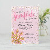 Pink Gold kleine Schneeflocke Babydusche Einladung (Stehend Vorderseite)