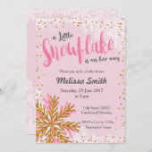 Pink Gold kleine Schneeflocke Babydusche Einladung (Vorne/Hinten)