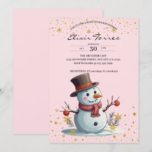 Pink & Gold Kleine Schneeflocken Snowman Baby Dusc Einladung